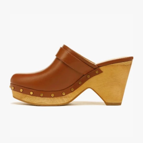 NWT Veronica Beard Hedrix Clog Woodgrain Platform Leather Buckle Sz 9 Hazelwood - Picture 3 of 14